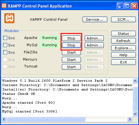 avviare il server in XAMPP