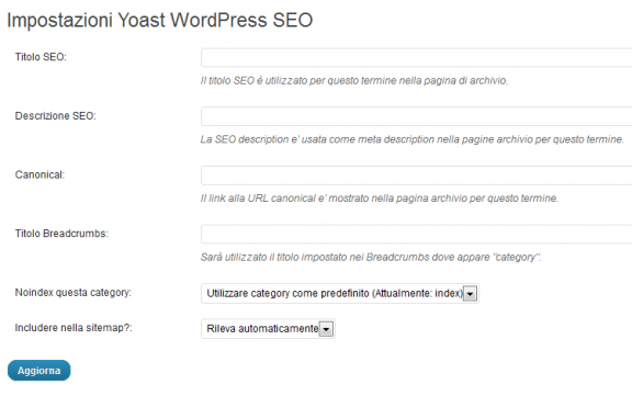 Opzioni Categorie/tag - WordPress SEO by yoast