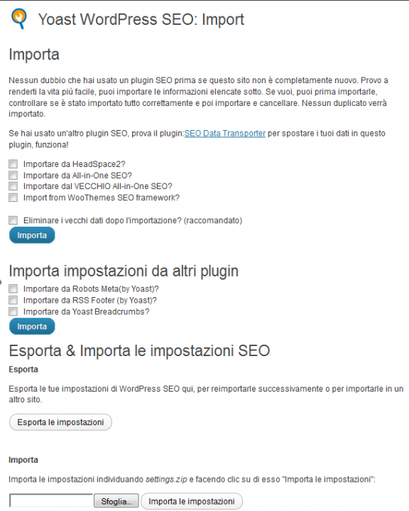 Importazione - WordPress SEO by yoast